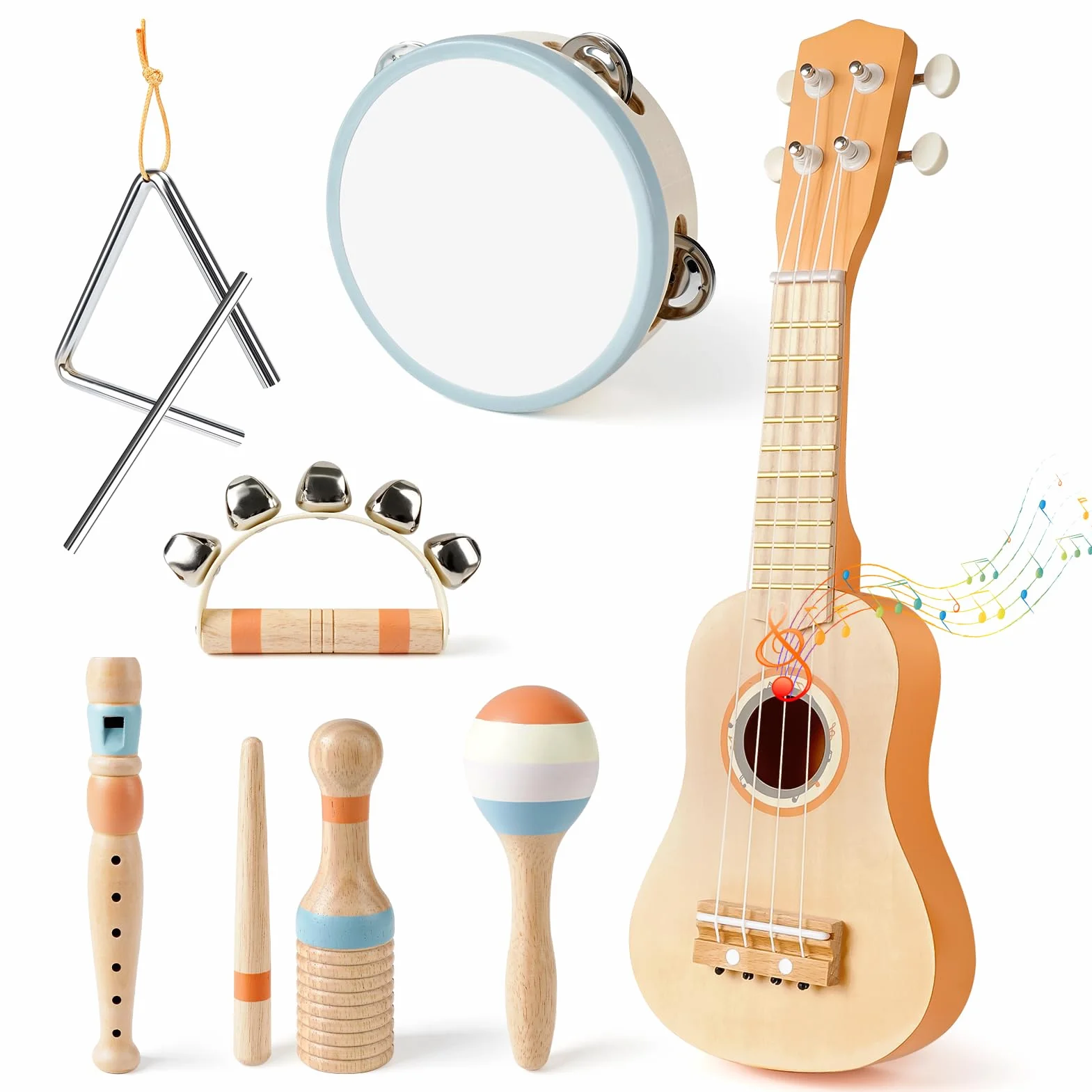 Kindergitarre Musikinstrumente für Kinder Kinderspielzeug Ukulele Maracas Schlagzeug Kinder Holzspielzeug Montessori Spielzeug Baby Spielzeug 2 3 4 Jahre