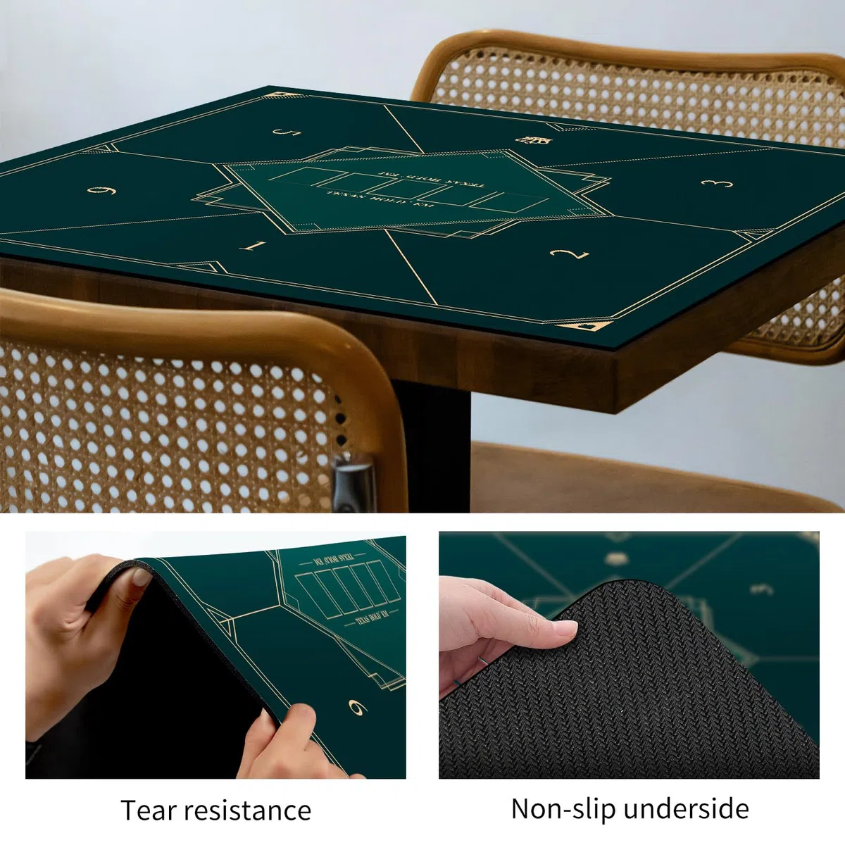 LaiEr 60/80/100/120/140/160cm Quadratische Poker Matte Texas Hold'em Poker Gummimatte Poker Topper für Tische Faltbare Tragbare Poker Tischplatte Layoutw für Poker Spiele Blackjack Casino(140 * 140cm)