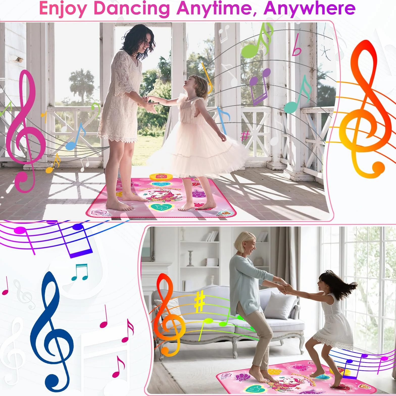 ZWOOS Tanzmatte für Kinder ab 3 4 5 6 7 8 9 10 11 12 Jahre, 2 Herausforderung Modi Kindertanzmatten mit LED Anzeige, Musik Tanzpad Spielzeug Geschenke für Mädchen- Weihnachten und Geburtstage