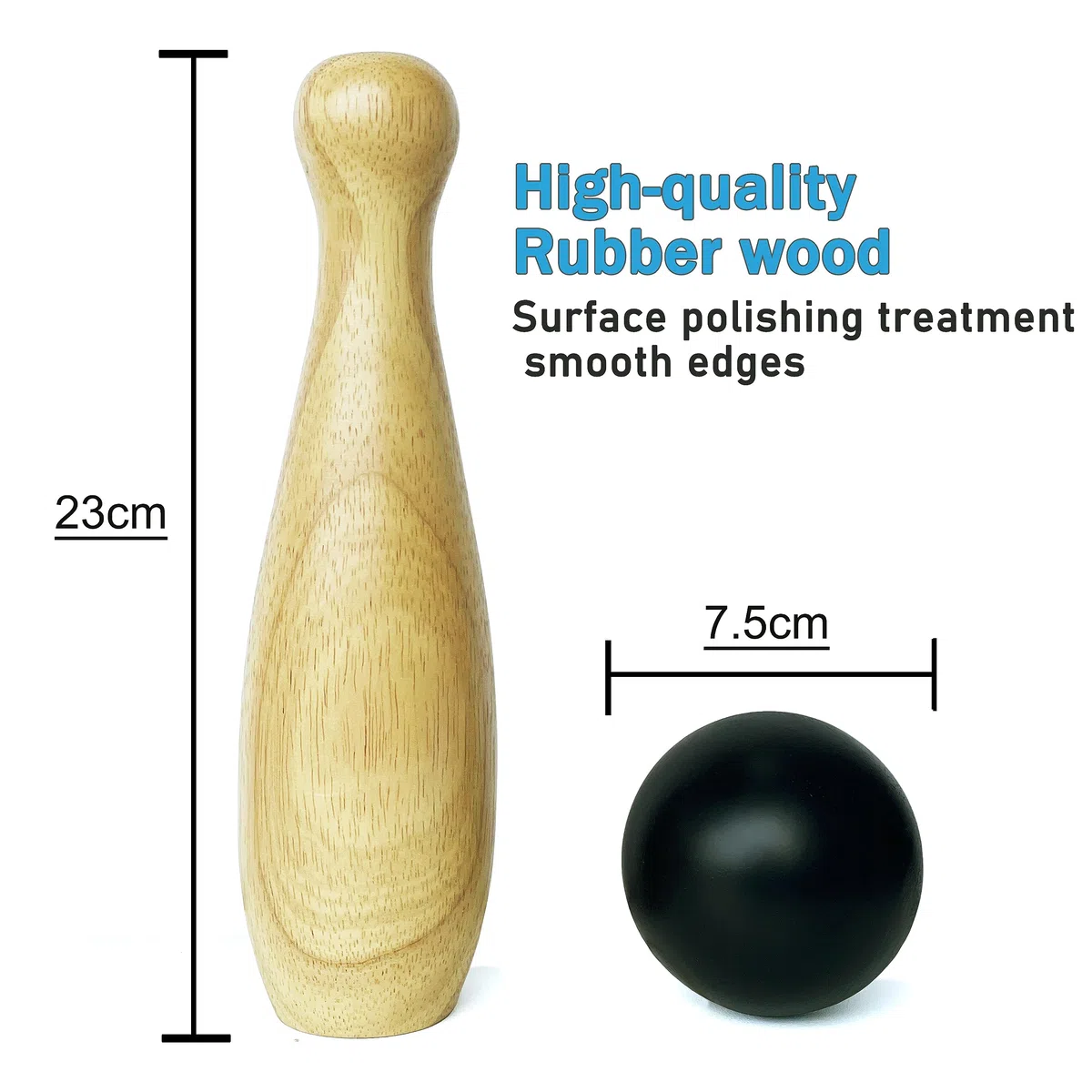 Holzspiel-Set, Rasen, Bowling, Hartholz, 10 Pins & 3 Bälle in einer Tragetasche (23 cm hoch, natur)