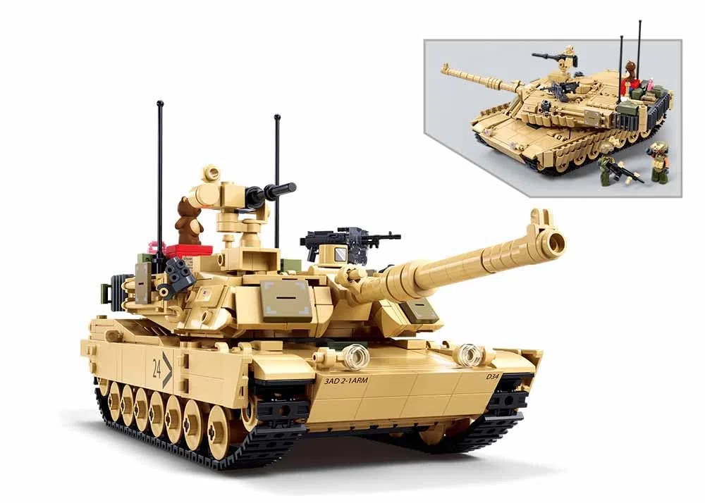 Sluban M1A2 Abrams MBT TUSK2S, Militär-Bauspiel, 988 Teile, Maßstab 1/35, 2-in-1, für Kinder von 6 bis 12 Jahren