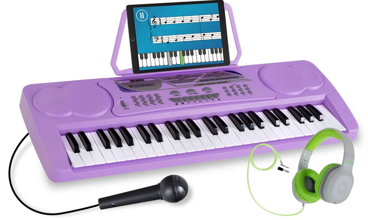 McGrey BK-4910VT Keyboard mit Mikrofon & Kinderkopfhörer Set - Einsteiger-Keyboard mit 49 Tasten - 16 Sounds und 10 Rhythmen - 6 Demo Songs - Inklusive Mikrofon und over ear Kopfhörer - Lila