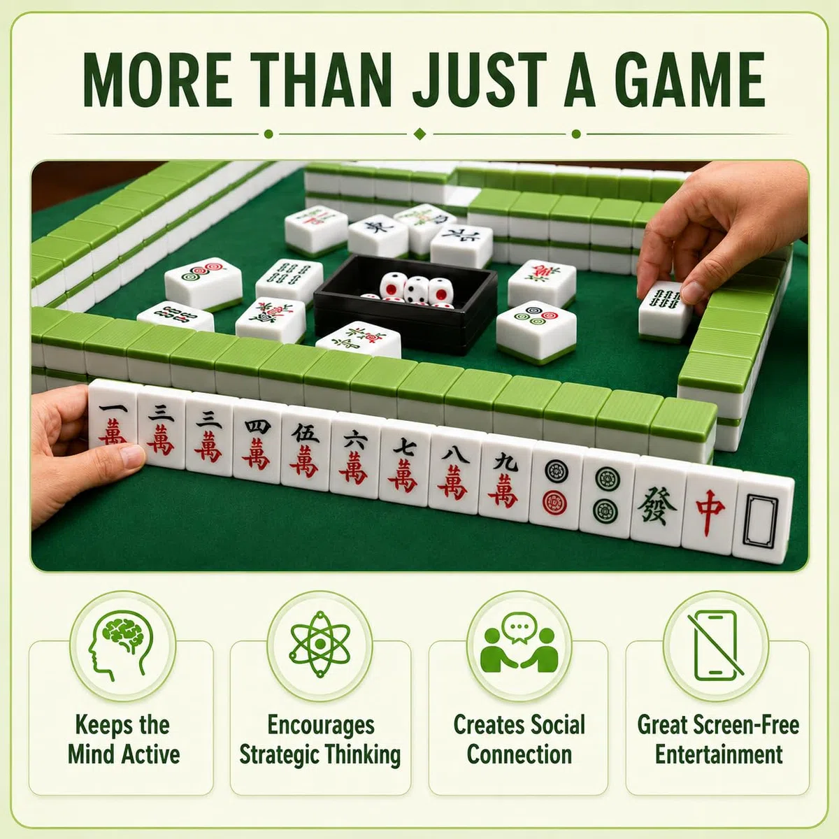 Mahjong Set Großes, Traditionelles Chinesisches Mahjong Set, 144 Majong Spielsteine, 30mm Mahjong Spielset mit Würfel, Chips, Aufbewahrungsbox, Arabische Ziffern für Reise Party Tischspie (gr)