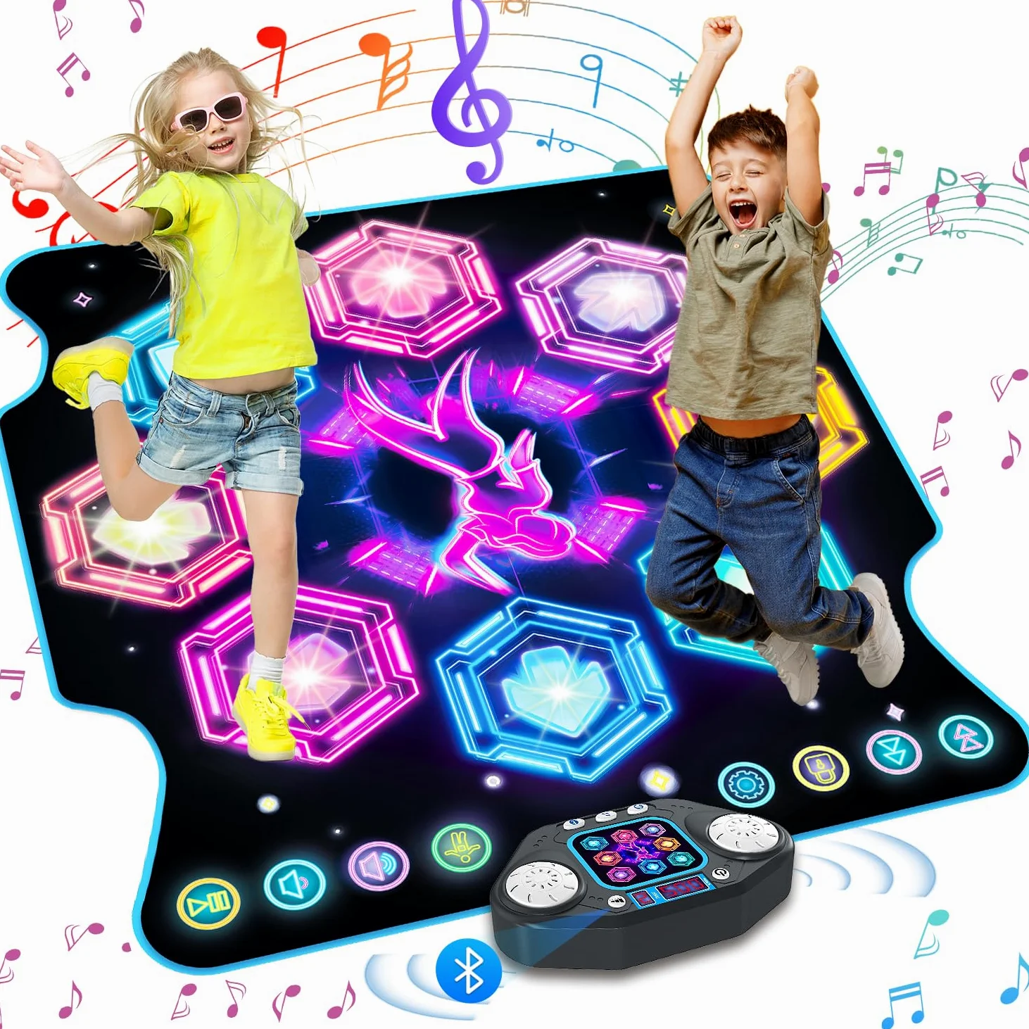 TERRAMUS Tanzmatte Mädchen Spielzeug für Kinder, 27 Levels Tanzmatte mit 8 LED Leuchten ab 3 4 5 6 7 8 9 10 11 Jahre Outdoor Montessori Geburtstag Geschenke Musikmatte mit Bluetooth Mädchen 3-12 Jahre