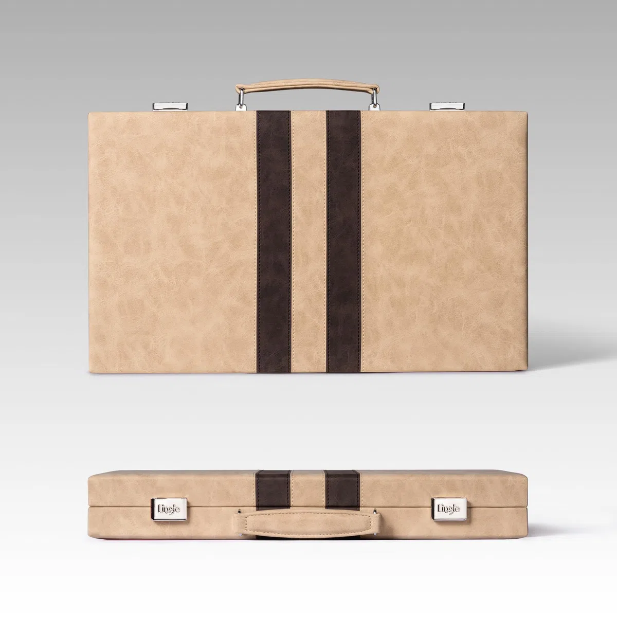 Backgammon-Sets für Erwachsene, 46cm x 38cm klassisches Brettspiel mit faltbarem Leder-Backgammon-Etui, Kunstleder-Außenseite und Samt-Innenseite, tragbares Reisespiel-Set (Brown)