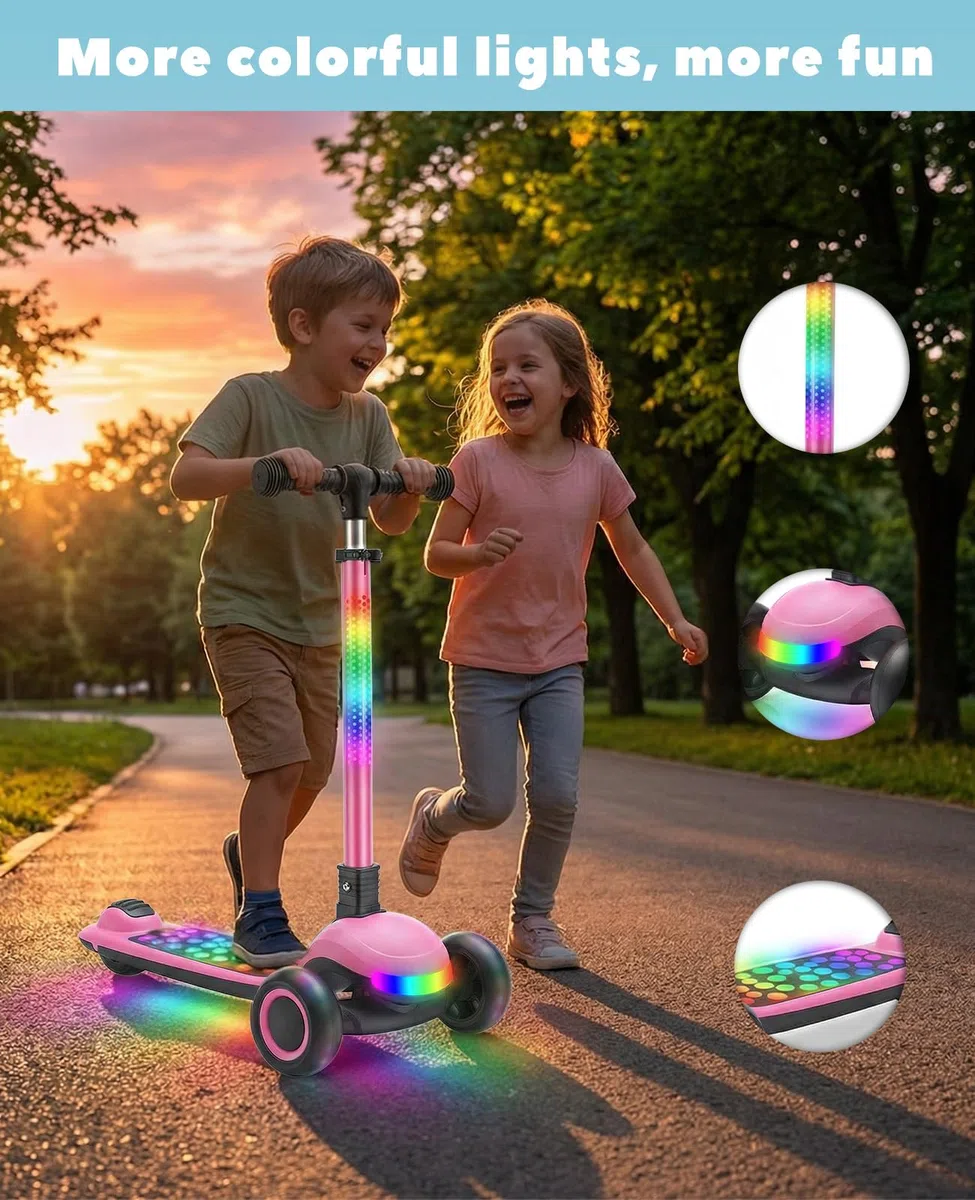 UBRAVOO Roller Kinder 3–10 Jahren Scooter für Kinder mit Nur Einem klick Zusammenklappbar, mit 4-Fach Höhenverstellbarem Lenker und Hinterradbremse, Beleuchteter Wide-Deck-Scooter&Jungen und Mädchen