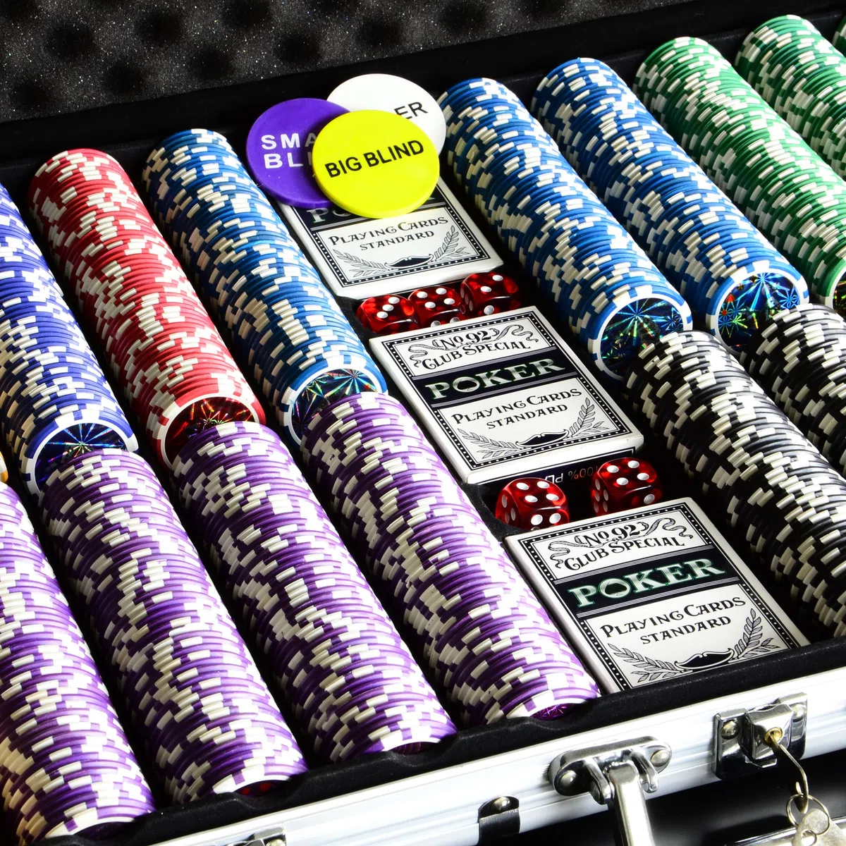 Nexos Trading Pokerkoffer 1000 abgerundete Ocean Champion Chips hochwertige Metallkern Jetons 12 g Pokerset 3 Pokerdecks Aluminiumkoffer Black Jack Texas Holdem