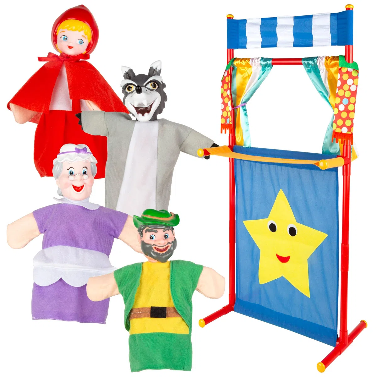 ColorBaby Cucu Show Theater-Set, Rotkäppchen, 4 Puppen, 25 cm Geschichte, weiche und sichere Materialien, Kinderspielzeug, für Gruppenspiele oder Familienzeit (39170)