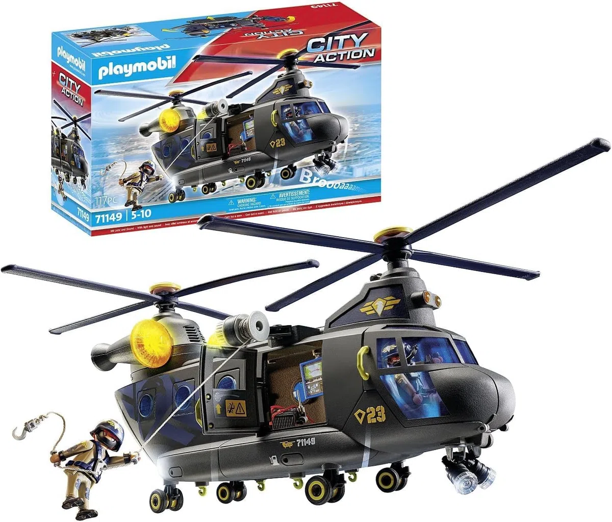 PLAYMOBIL | City Action | SWAT-Rettungshelikopter | Detailreicher SWAT-Rettungshelikopter mit Licht- und Soundmodul | Spielzeug für Kinder ab 5 Jahren | 71149