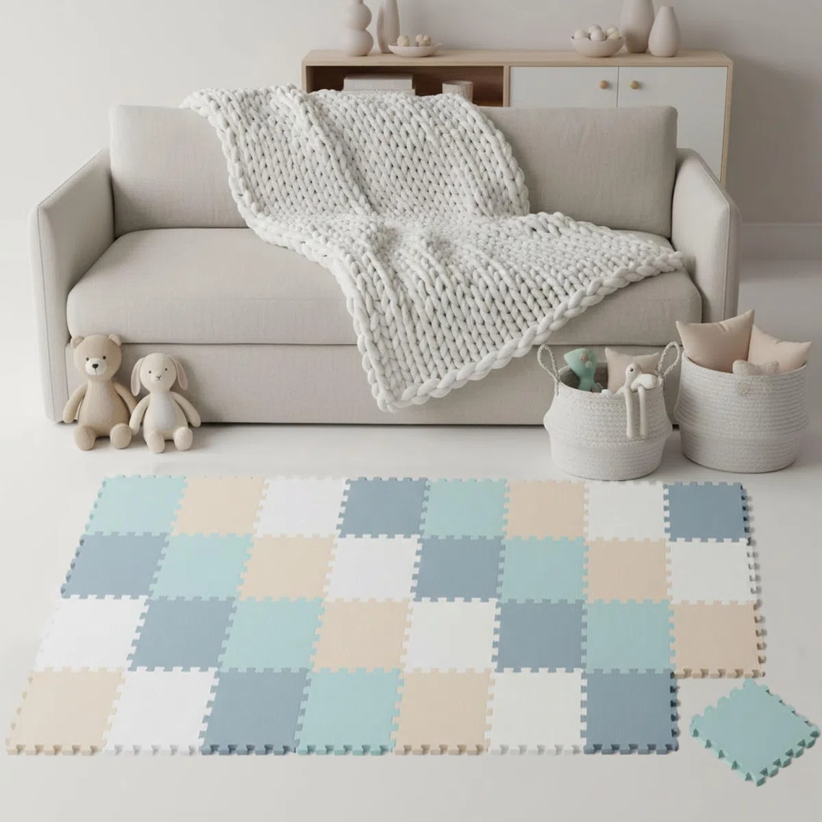 LittleTom Spielmatte Baby Puzzlematte Pastellfarben - 36 Matten je 30x30 cm Krabbelmatte 180x180 cm Bodenmatte Kinder - Puzzle Teppich Kinderzimmer - Bodenschutzmatte Spielteppich EVA Schaumstoffmatte