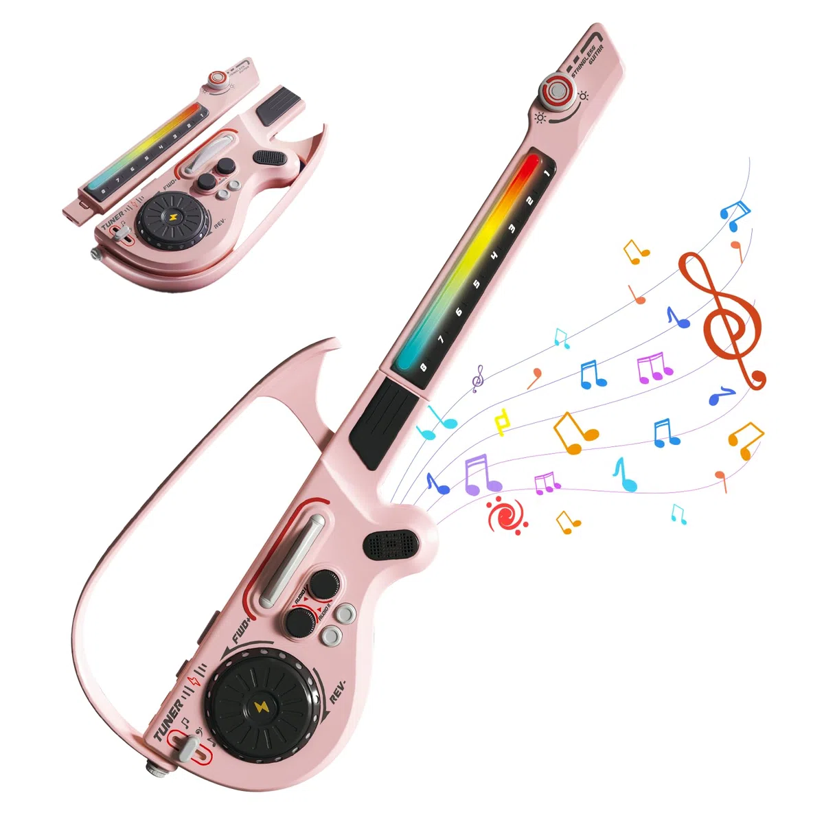 RedCrab Musikalisches Gitarren für Kinder, Elektrische Smart-Gitarren Ohne Saiten mit DJ-Plattenspieler, Bluetooth und Lichtern, Spielzeuggitarre Spielset für Anfänger (Rosa)