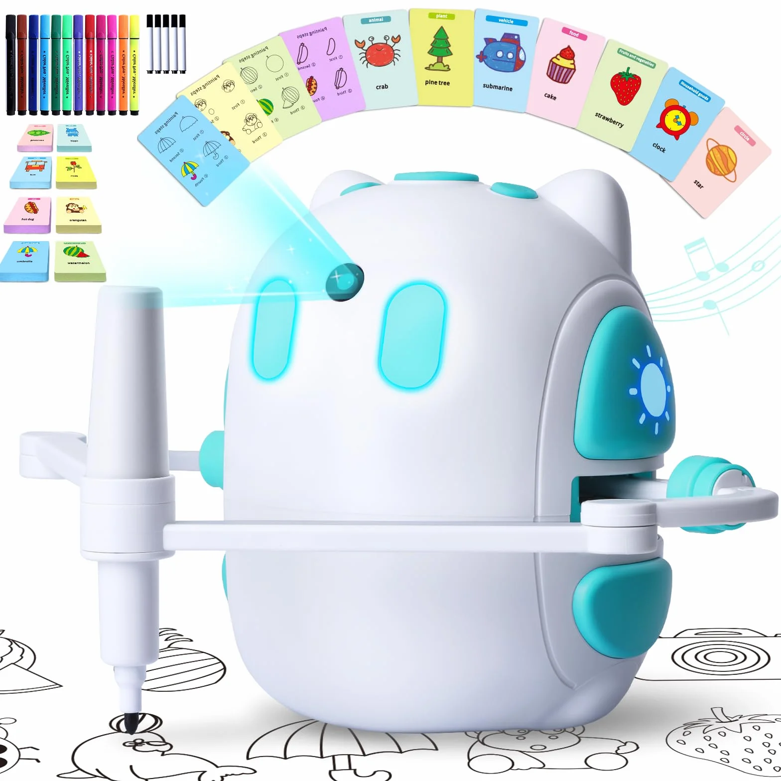 Zeichenroboter für Kinder 150 Lernkarten mit Sprachführung Montessori Malzeug Jungen & Mädchen 3-8 Jahre Geschenk Geburtstag Weihnachten (Englische Version)