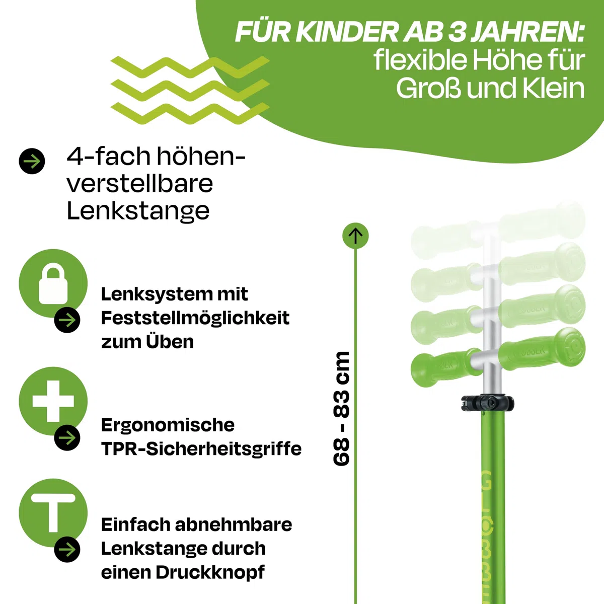 GLOBBER Primo Foldable Plus Lights Roller – Tretroller Kinder ab 3 Jahre - Scooter 120/80 mm - ABEC 5, 3-rädrig mit LED Rollen – höhenverstellbar
