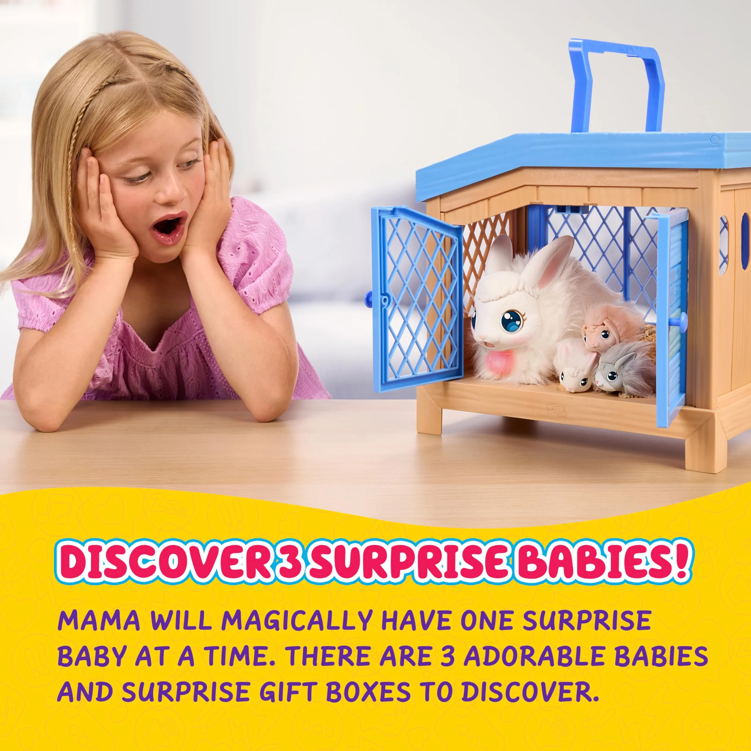 Little Live Pets Mama Surprise Häschen, Mama Häschen zum Füttern & Pflegen – bekommt 3 Babys, Interaktives Spielset mit Mama Häschen & Stall, 20+ Geräusche & Reaktionen, Accessoires zum Stylen