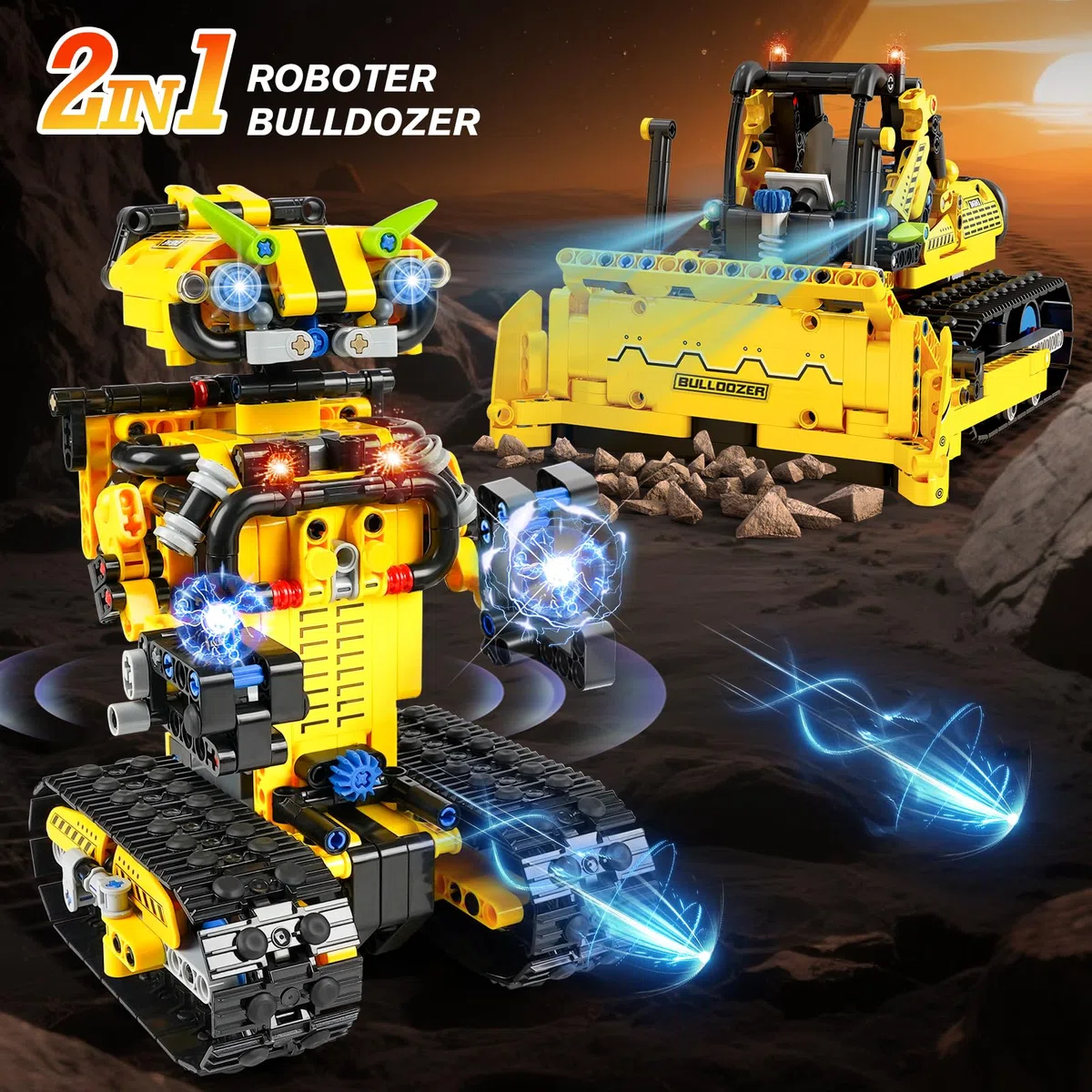 HiWEEGO Technik Ferngesteuert Roboter für Kinder - 730 Teiles 2-in-1 APP Fernbedienung Bausatz RC Robot Bulldozer Technic Programmierbare Bauspielzeug Wiederaufladbar Geschenk für Jungen Mädchen 8-12