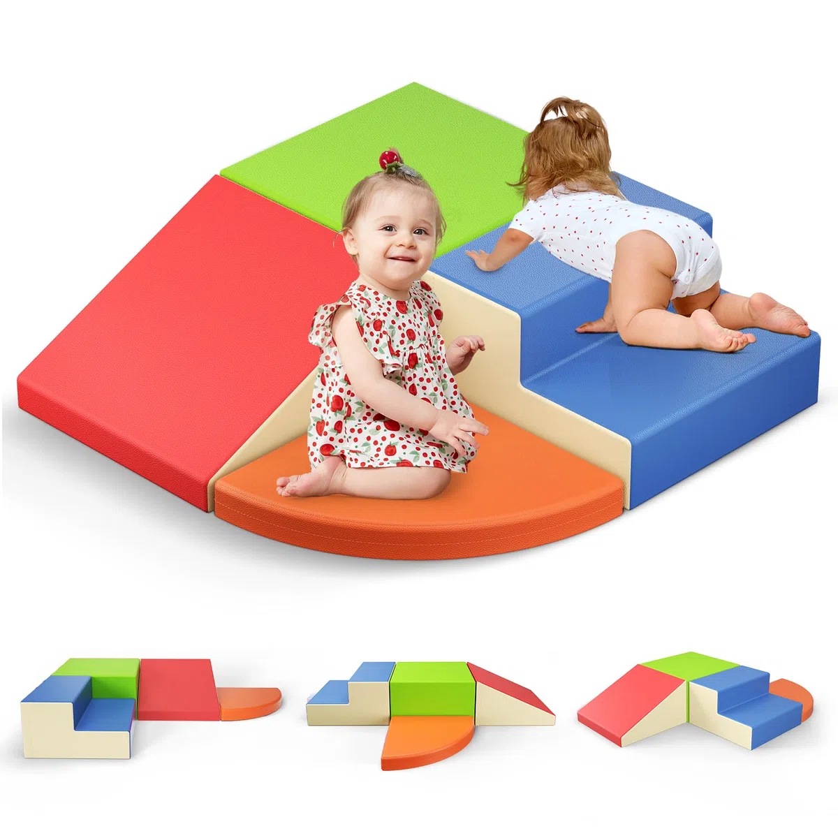 4-teilige Bunte Schaumstoff Kletterbausteine, Kombinierbare Weichspielblöcke mit Klettverschluss, Entwicklungsspielzeug für Kleinkinder ab 1 Jahr, Indoor & Kindergarten