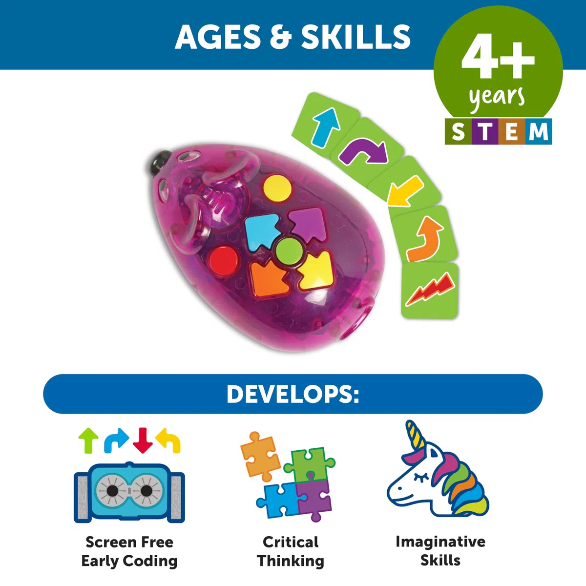 Learning Resources Code & Go Roboter-Maus, wiederaufladbar, Spielzeug für 4-jährige Jungen und Mädchen, bildschirmfreier interaktiver programmierbarer Roboter