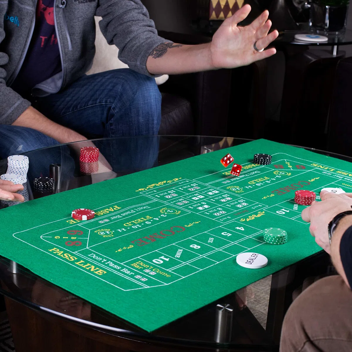 Brybelly Double-Sided Craps Table & Blackjack Casino Felt | Convenient, Space-Saving 36 x 18 Roll-up Casino Gambling Tabletop Mat | Smooth 2mm Mini-Felt for Coffee Table Craps & Blackjack