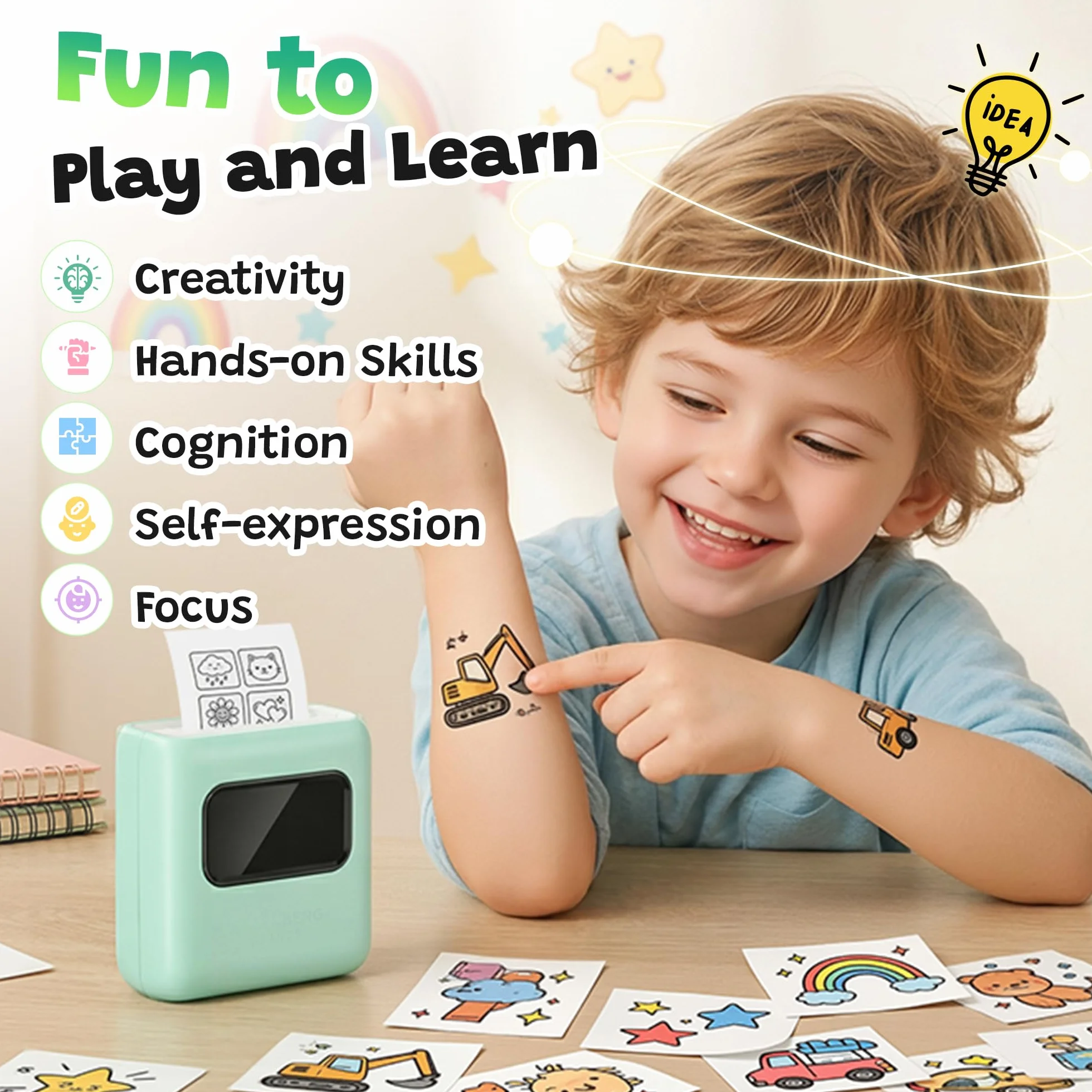 TATTMUSE Temporärer Tattoo Maker für Kinder, Temporäre Tattoos Maschine Set Kinder mit 40 Tattoo Papieren und 4 Markern, Mini Geschenk Spielzeug für mädchen 6 7 8 9 10 11 12 Jahre