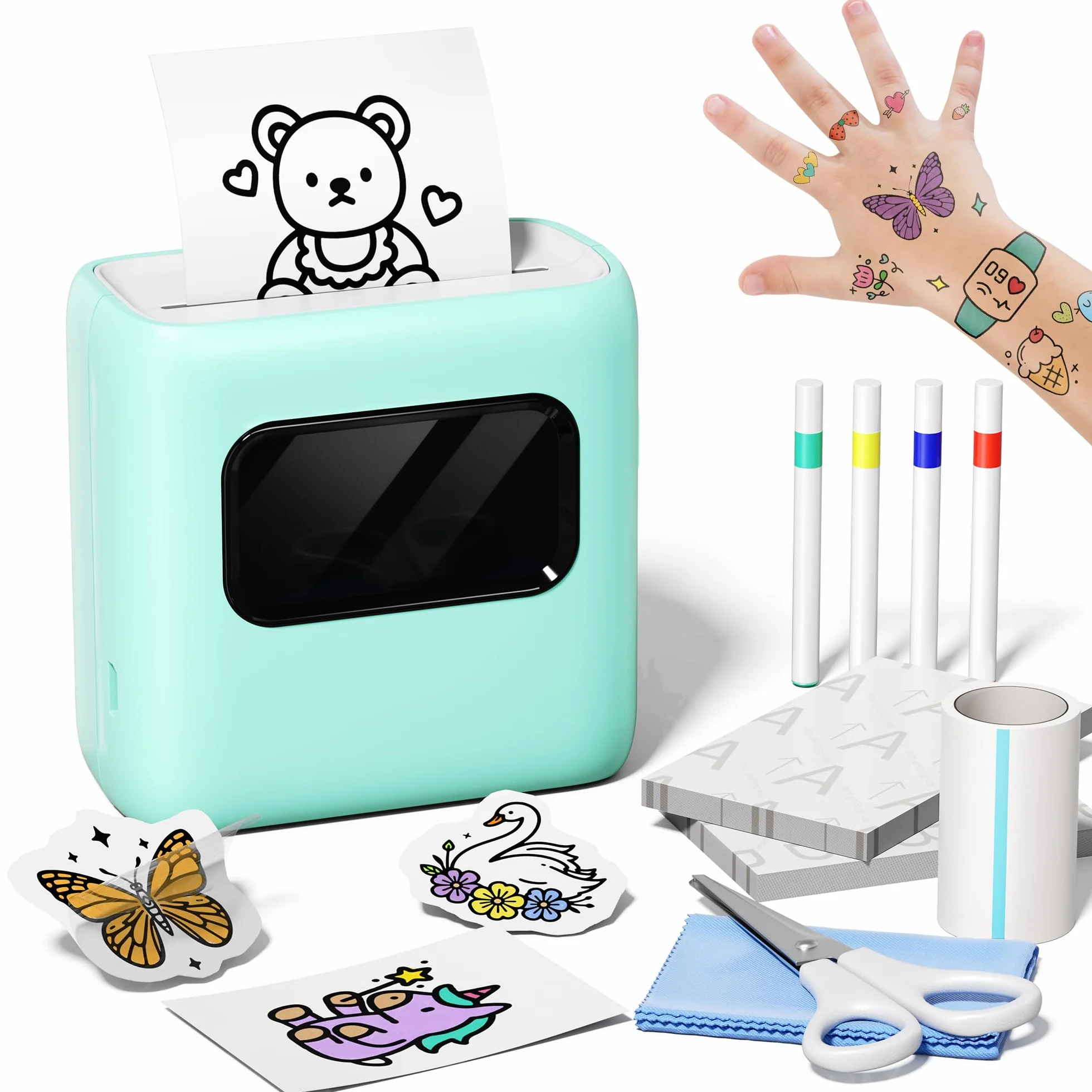 TATTMUSE Temporärer Tattoo Maker für Kinder, Temporäre Tattoos Maschine Set Kinder mit 40 Tattoo Papieren und 4 Markern, Mini Geschenk Spielzeug für mädchen 6 7 8 9 10 11 12 Jahre