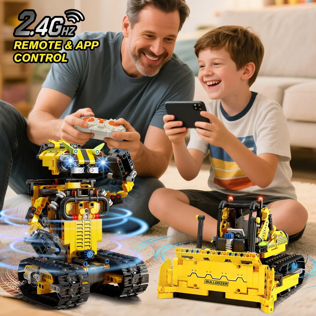HiWEEGO Technik Ferngesteuert Roboter für Kinder - 730 Teiles 2-in-1 APP Fernbedienung Bausatz RC Robot Bulldozer Technic Programmierbare Bauspielzeug Wiederaufladbar Geschenk für Jungen Mädchen 8-12