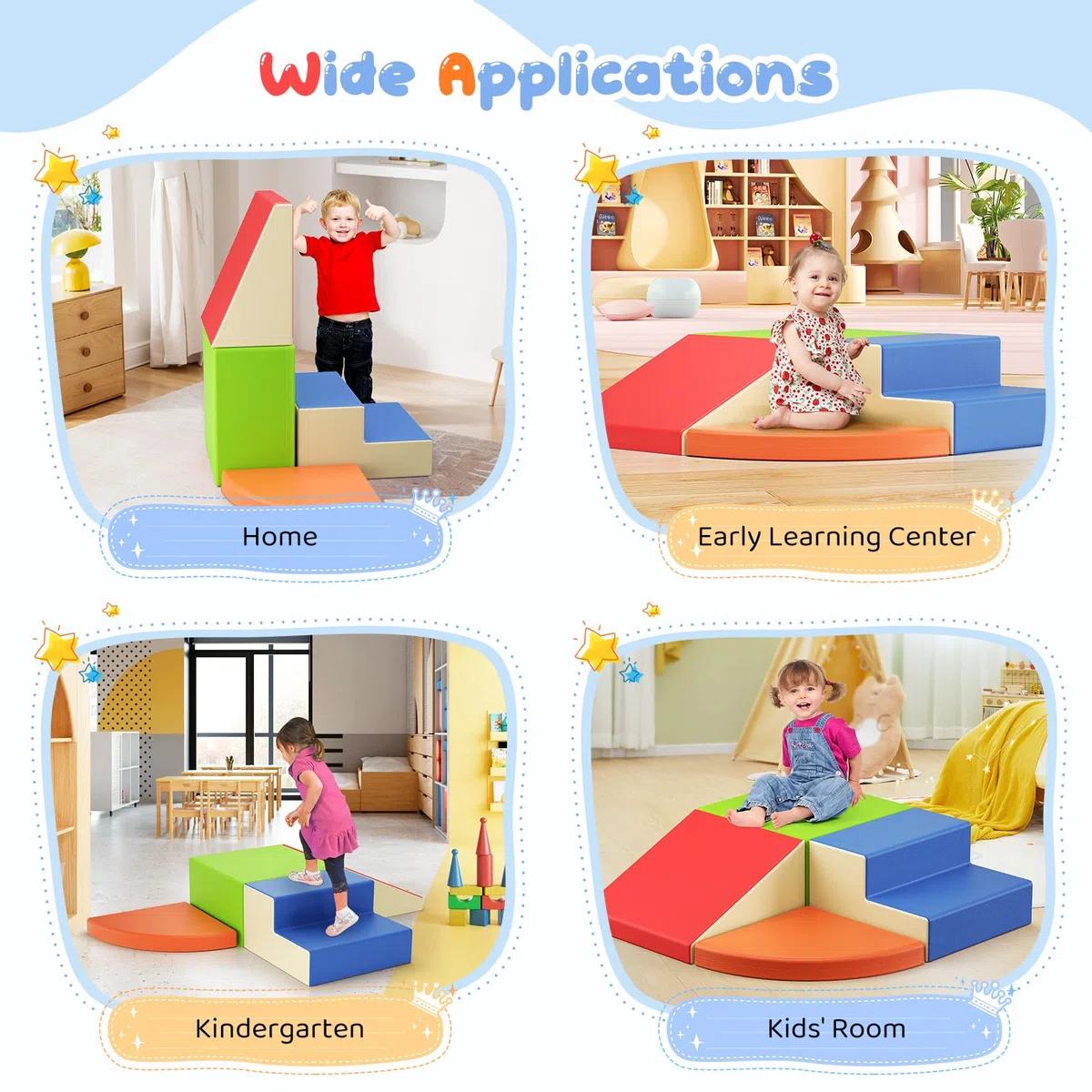 4-teilige Bunte Schaumstoff Kletterbausteine, Kombinierbare Weichspielblöcke mit Klettverschluss, Entwicklungsspielzeug für Kleinkinder ab 1 Jahr, Indoor & Kindergarten