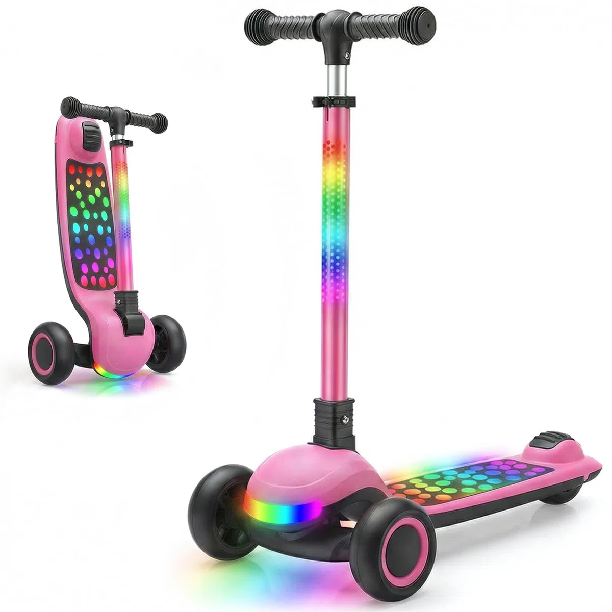 UBRAVOO Roller Kinder 3–10 Jahren Scooter für Kinder mit Nur Einem klick Zusammenklappbar, mit 4-Fach Höhenverstellbarem Lenker und Hinterradbremse, Beleuchteter Wide-Deck-Scooter&Jungen und Mädchen