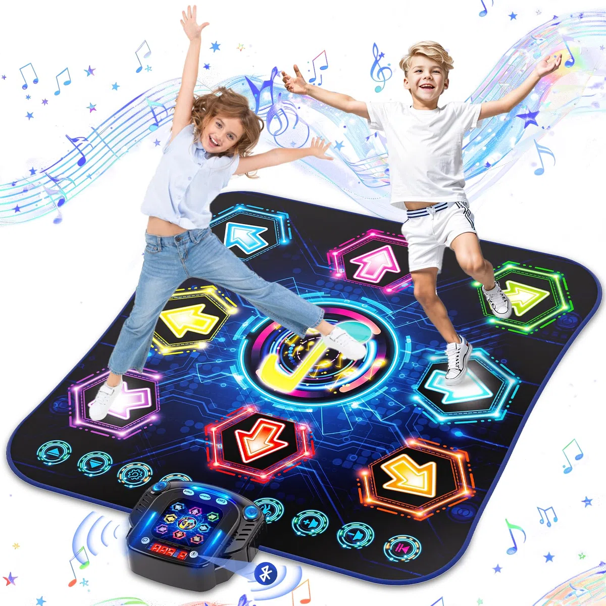 maysida Tanzmatte für Kinder ab 3-12 Jahre, 2026 Musikmatte mit 8 LED-Lichtern&Bluetooth,Tanzmatte für mädchen/jungen mit interaktive LED-Batteriebox&27Level, spielzeug geschenk mädchen 4 5 6 7 8jahre