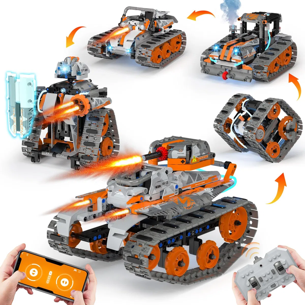 Technik Roboter Kinder für Jungen, 5-IN-1 Technik Bauspielzeug für Kinder mit App-Fernsteuerung, Panzer/Auto/Roboter Programmierbares Bauspielzeug, Geschenke für Jungen und Mädchen ab 6+ Jahren