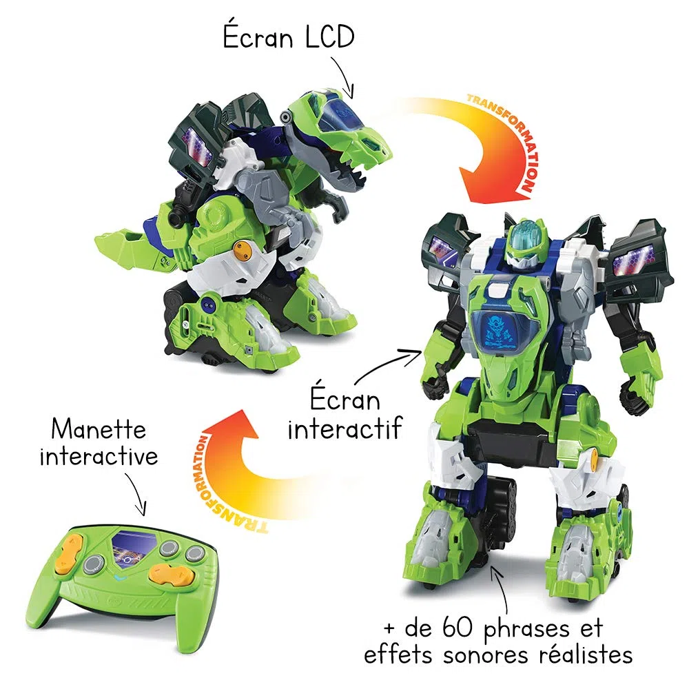 VTech - Switch & Go Dinos, Maxi Dinosaurier mit Geräusch, Ferngesteuerter Furio, der Mega T-Rex Roboter, 2-in-1-Spielzeug, umwandelbar mit 1 klick, Geschenk für Kinder ab 4 Jahren – Inhalt auf