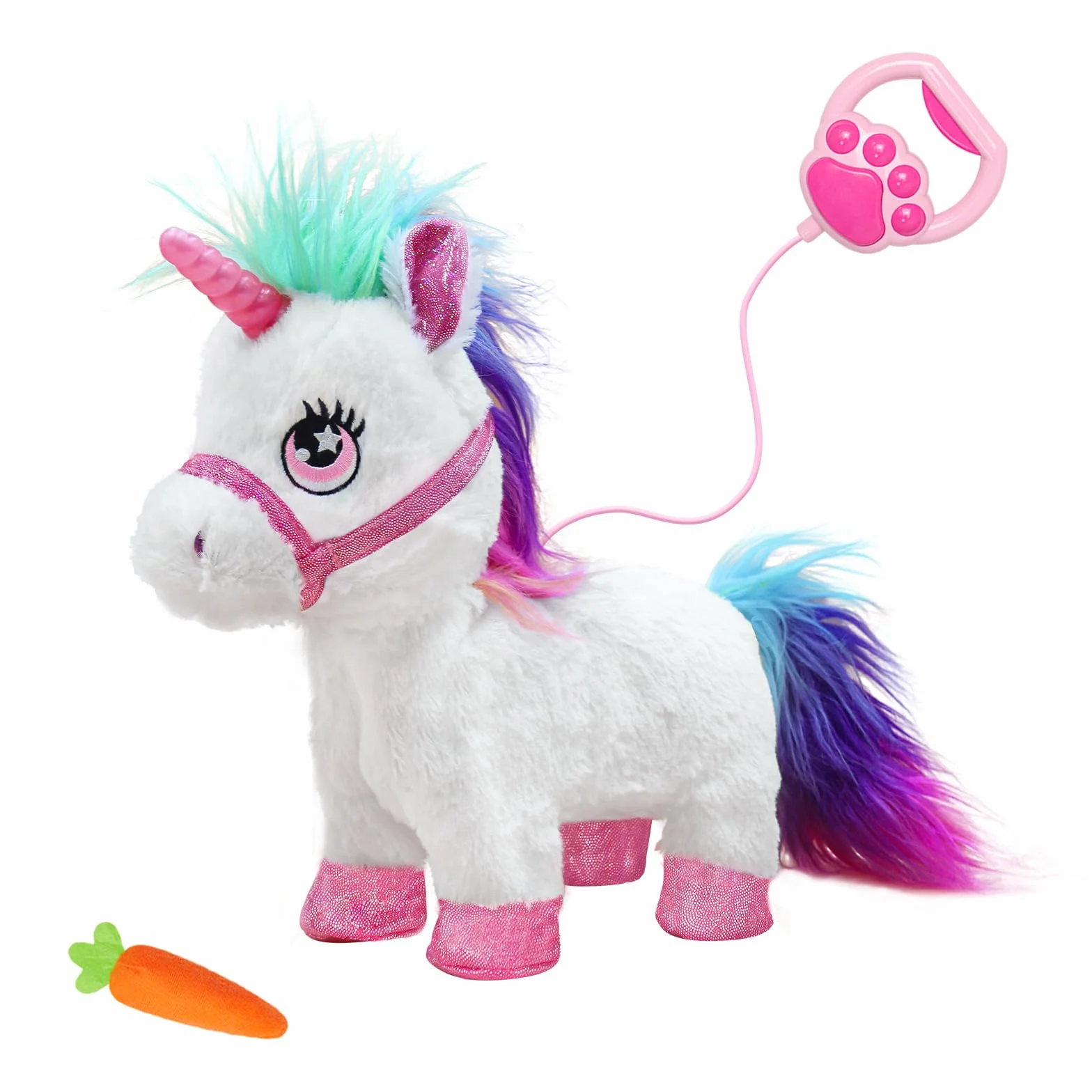 YH YUHUNG Laufendes Einhorn Spielzeug mit Leine, Interaktives Plüschtier Pony mit Licht & Sound, Elektronisches Haustier, Geschenk für Mädchen 3 4 5 6+ Jahre