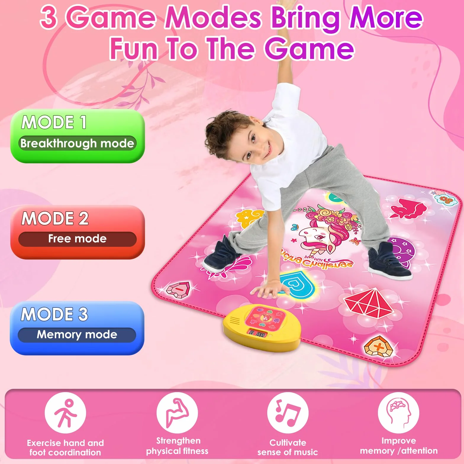 ZWOOS Tanzmatte für Kinder ab 3 4 5 6 7 8 9 10 11 12 Jahre, 2 Herausforderung Modi Kindertanzmatten mit LED Anzeige, Musik Tanzpad Spielzeug Geschenke für Mädchen- Weihnachten und Geburtstage