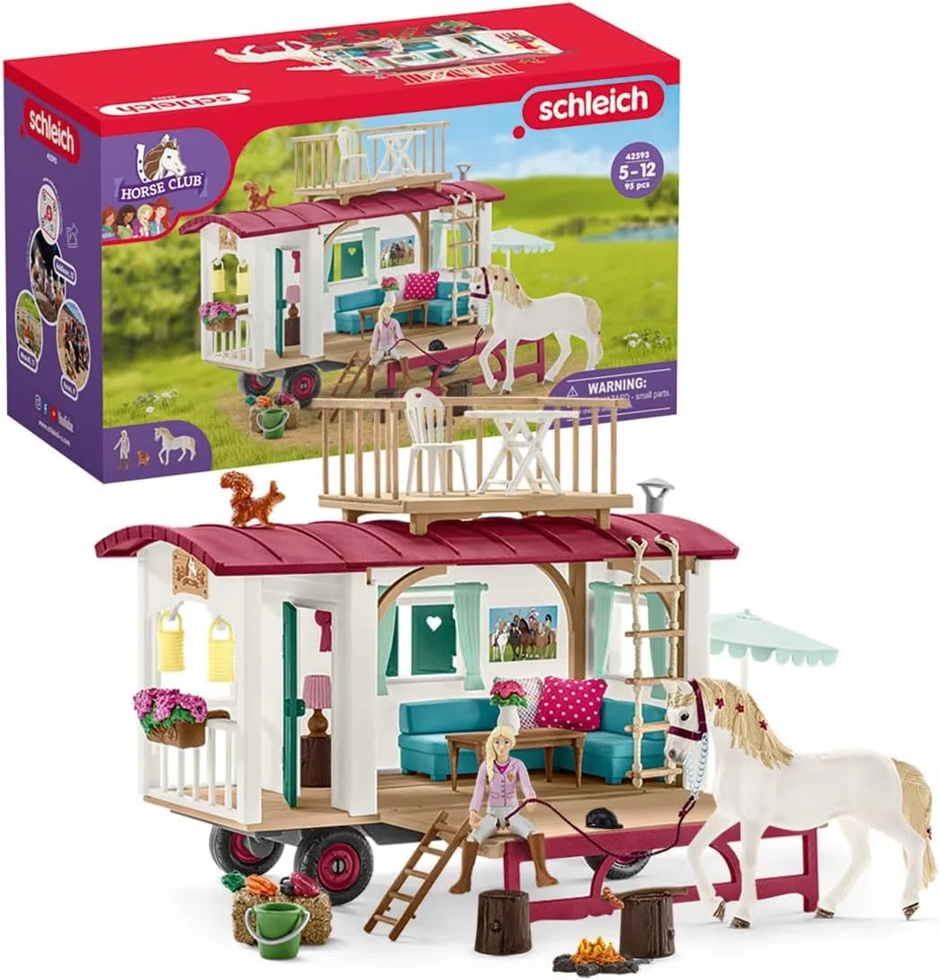 Schleich Horse Club | Wohnwagen für geheime Club-Treffen 42593 | Set mit Figuren, vielen Funktionen und zahlreichem Zubehör | Geschenk für Mädchen und Jungen | Spielset ab 6 Jahren | 95 Teile