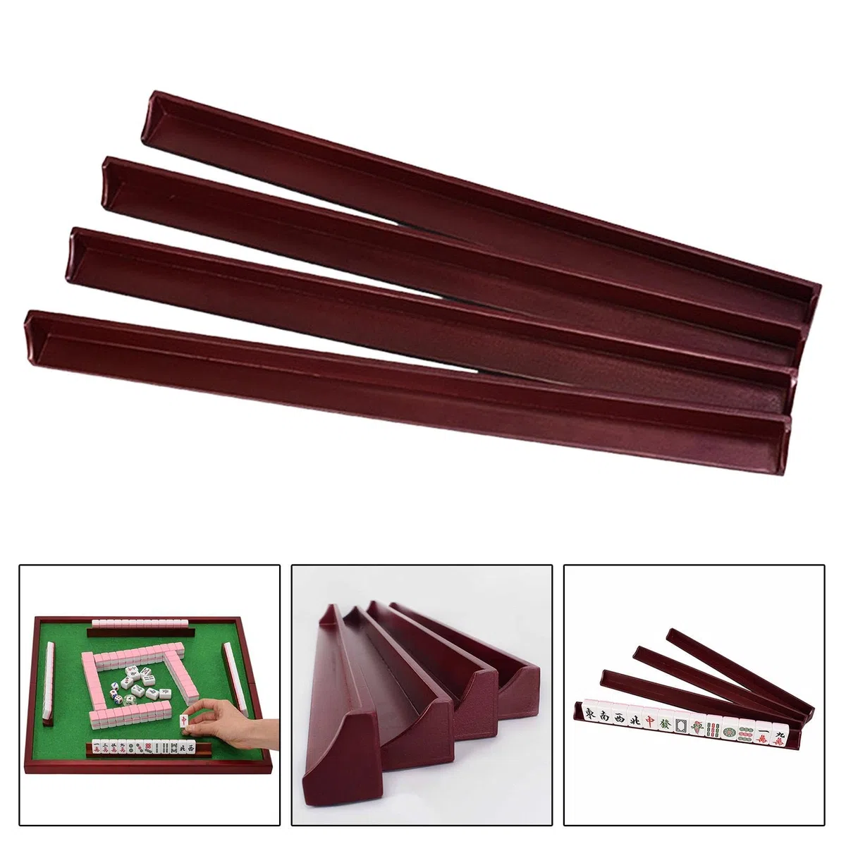 4 Stück Mahjong Ablagen Mahjong Spielsteinhalter Holz Bänkchen Spielsteinablagen mit Praktischem Design für Die Einfache Organisation Der Spielsteine, 450 X 30 X 5 Mm