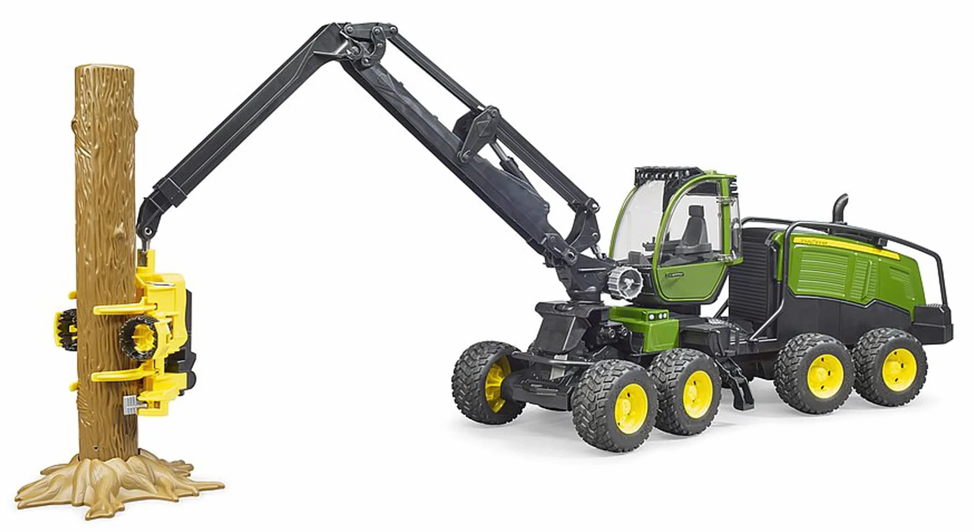 bruder 02135 - John Deere 1270G Harvester mit 1 Baumstamm - 1:16 Fahrzeug, Bauernhof, Landwirtschaft, Forstwirtschaft, Waldarbeit, Traktor, Trecker, Schlepper, Bulldog, Holztransporter, Spielzeug
