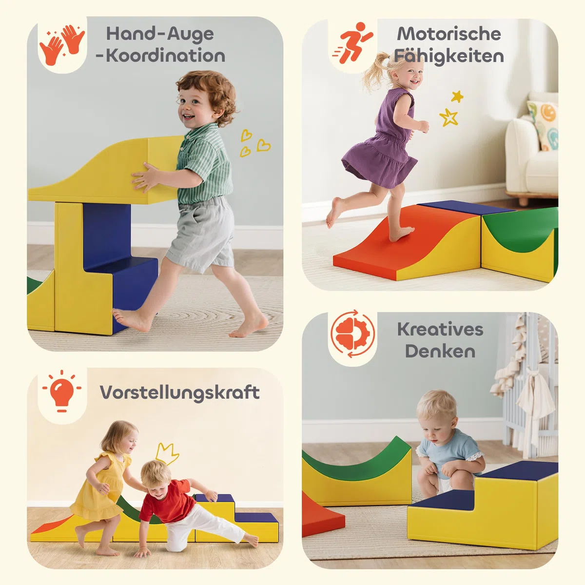 AIYAPLAY Schaumstoff Bausteine Kinder 3 Stück Klettern Softbausteine Bausteinset Großbausteine Baby Riesenbausteine Bauklötze Kunstleder Gelb
