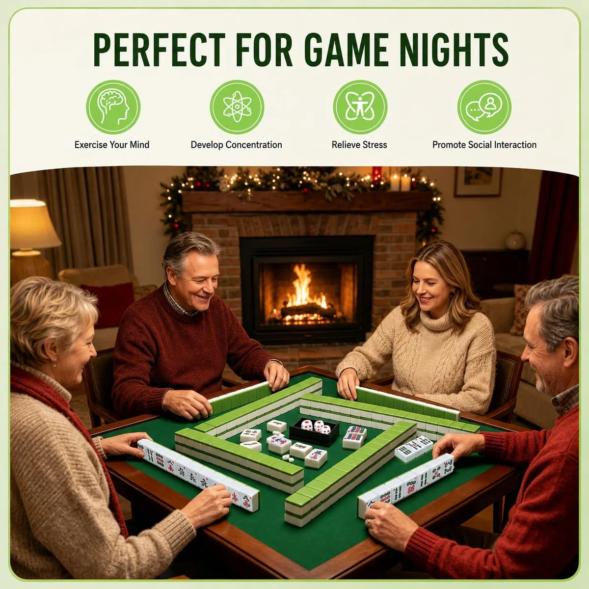 Mahjong Set Großes, Traditionelles Chinesisches Mahjong Set, 144 Majong Spielsteine, 30mm Mahjong Spielset mit Würfel, Chips, Aufbewahrungsbox, Arabische Ziffern für Reise Party Tischspie (gr)