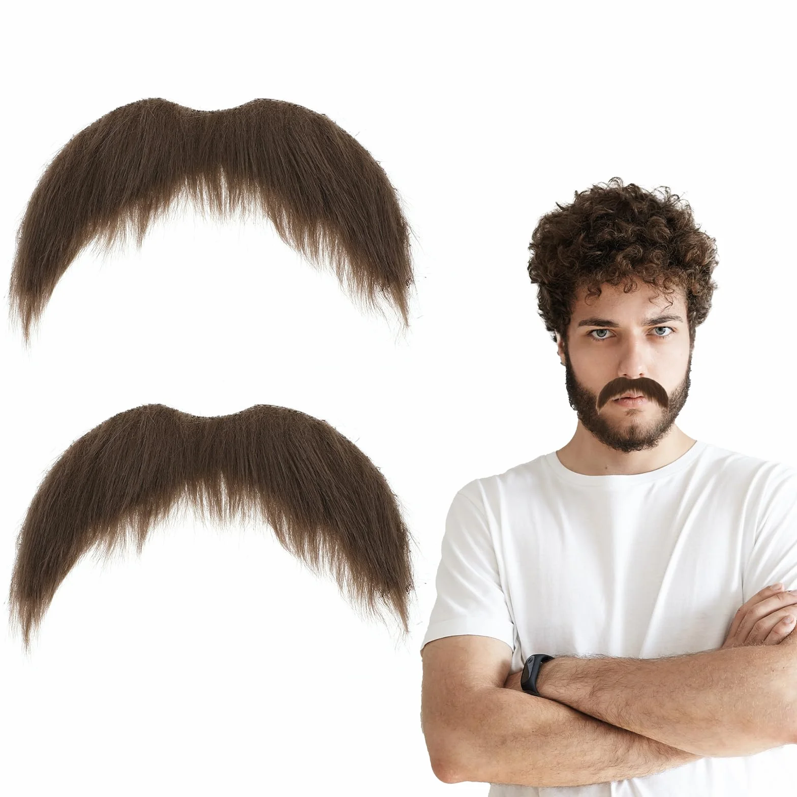 Schnurrbart zum Ankleben Fake bart Schnurrbart für Cosplay Kostüme und Halloween Partys (Braun) (2)